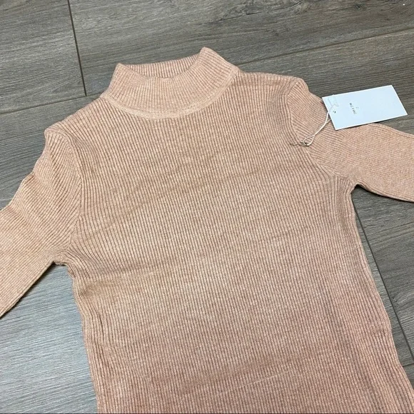 Peach Nude Mock Neck Soft Rib Turtleneck Sweater - Picture 6 of 9
